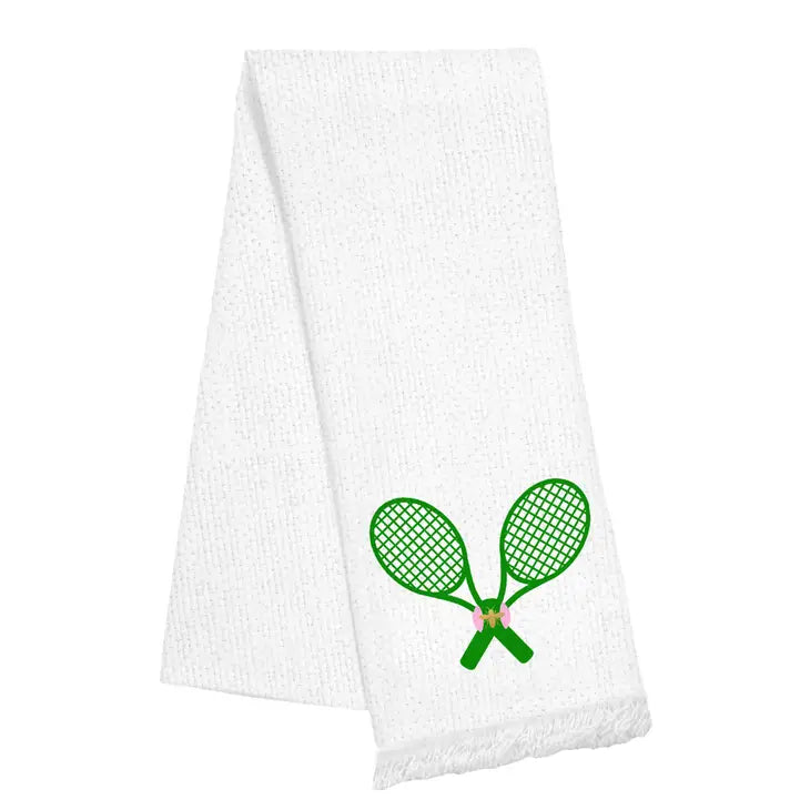 Towel : Crossed Rackets Linen Fringed