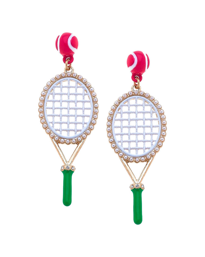 Tennis Racket Pink Ball Earrings