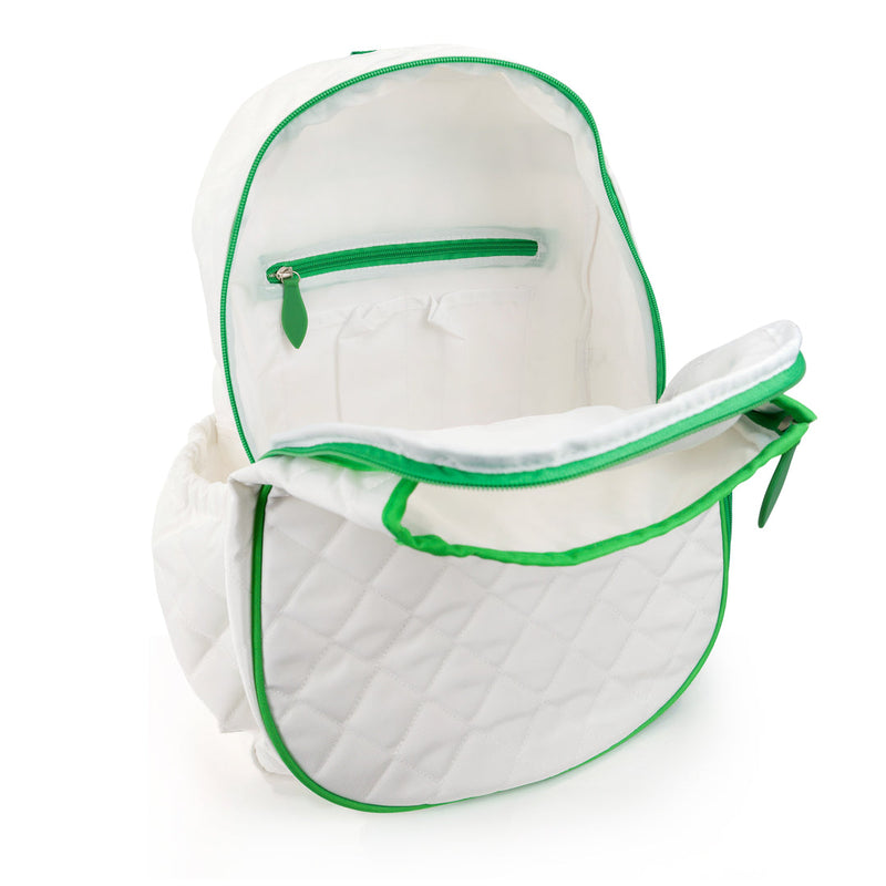 Ame & Lulu Quilted White/Green Game on Tennis Backpack
