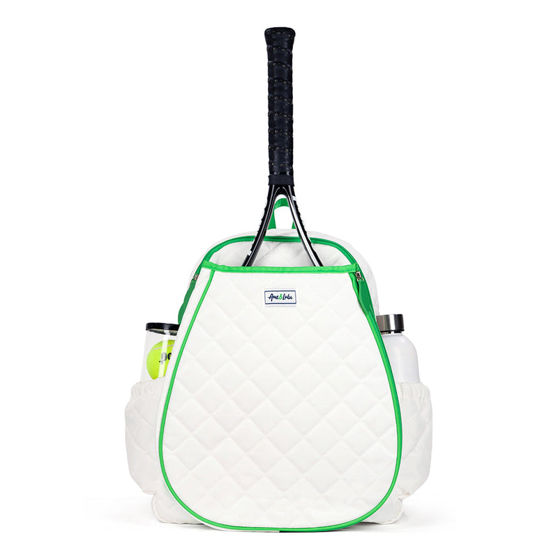 Ame & Lulu Quilted White/Green Game on Tennis Backpack