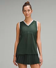 Lulu V-Neck Tennis Mesh Tennis Tank Green